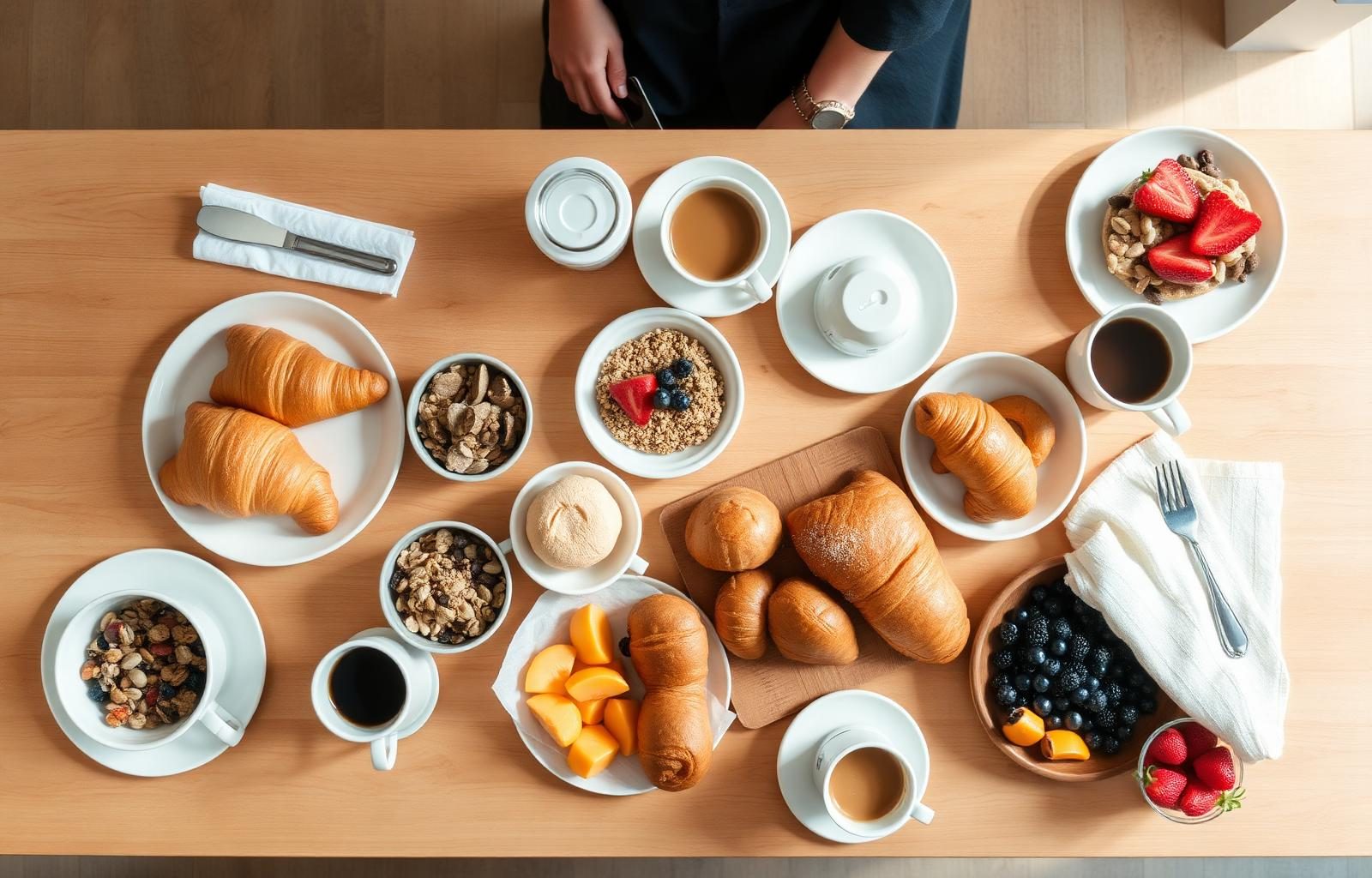 DRAFT. catering spread with pastries, granola and specialty coffee