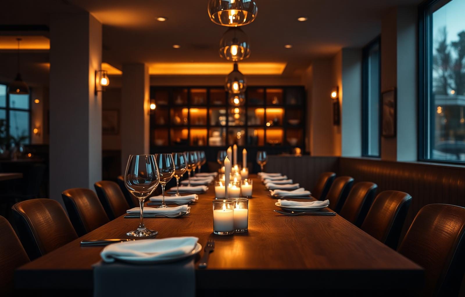 Private dinner table set at DRAFT. in the evening